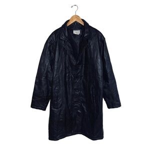 Vintage Leather Coat Men’s Size Medium‎ Black Patchwork Belted